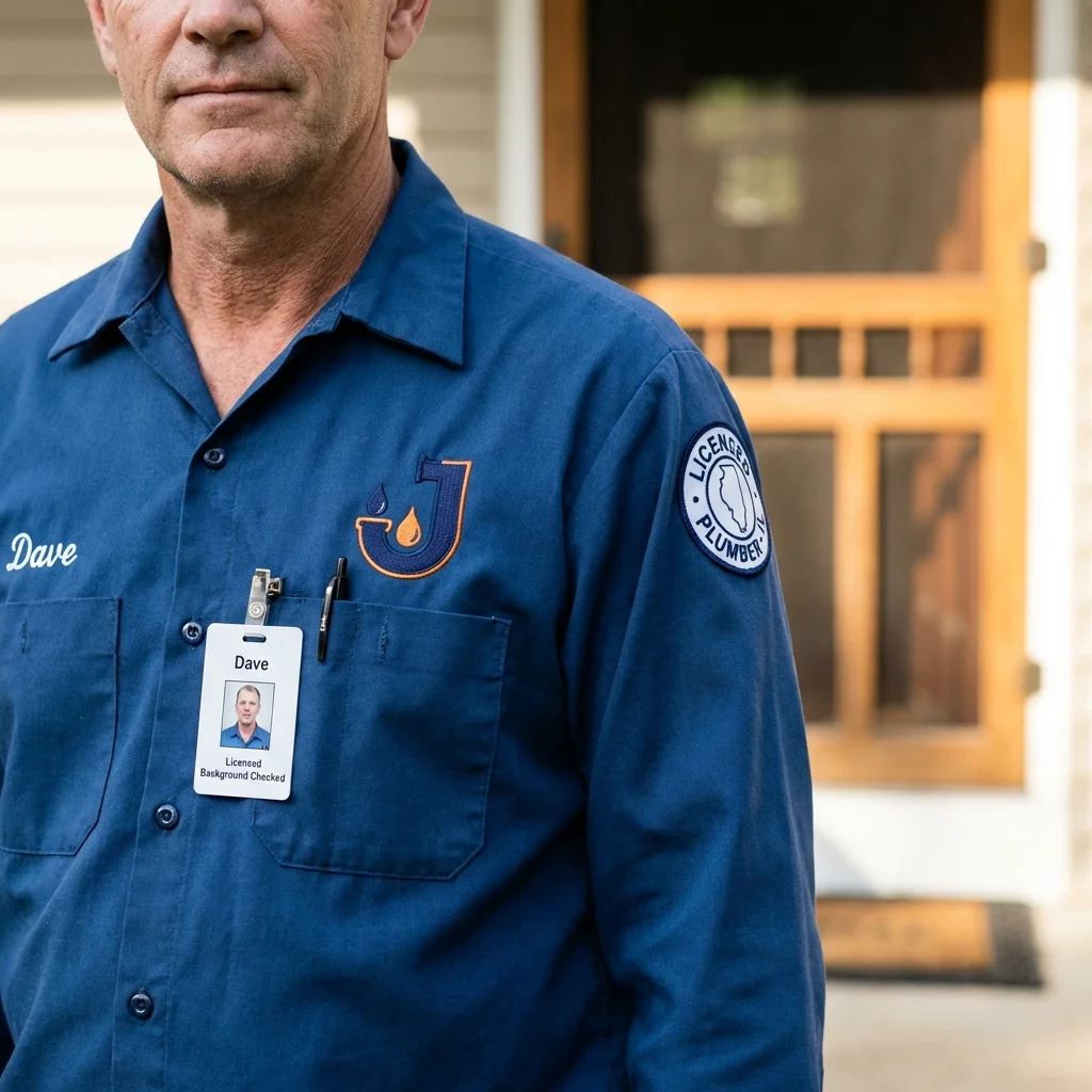 Licensed plumber showing ID badge in Ball, LA