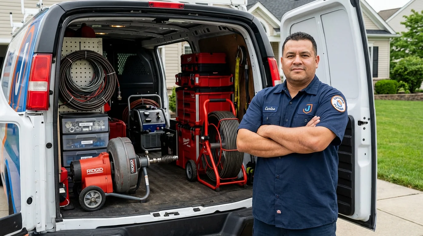 Professional drain cleaning equipment and Johns Plumbing LLC plumber in Ball
